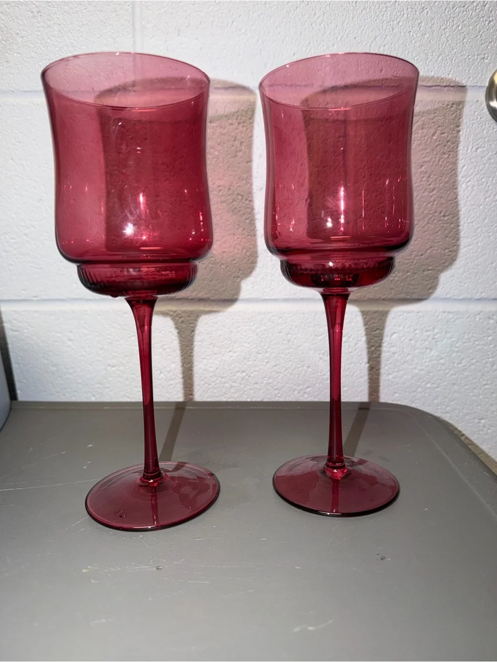 Red Glass Wine Goblets - Set of 2